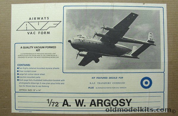 Airways Vac Form 1/72 Armstrong Whitworth AW-660 / AW-650 Argosy - RAF Transport Command plastic model kit